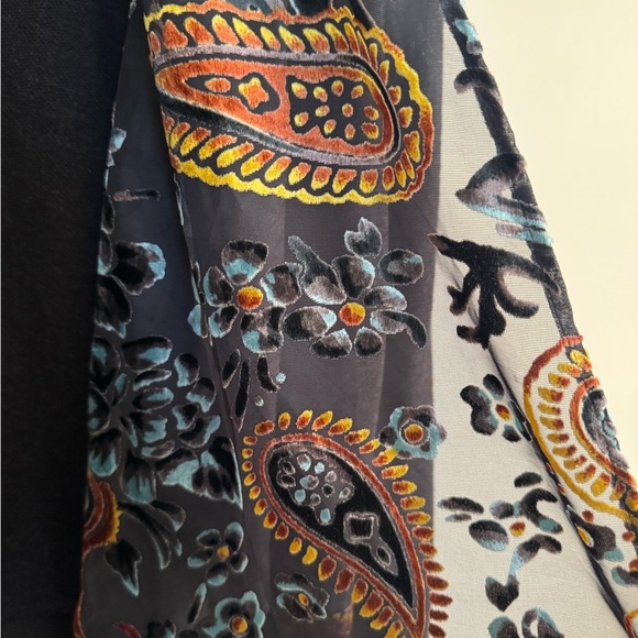 Mystree Charcoal Cardigan with Paisley Burnout Scarf Accents - Picture 6 of 9